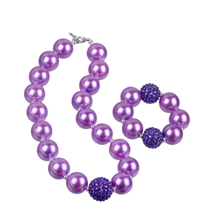 5PCS New Luxury Baby Party Jewelry Sets Purple Pearl Necklace Child