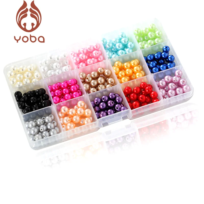

6mm-10mm ABS Colorful Round Pearls DIY Set Mix Color Round Beads with Holes Kit Box for Clothes Decoration B1088