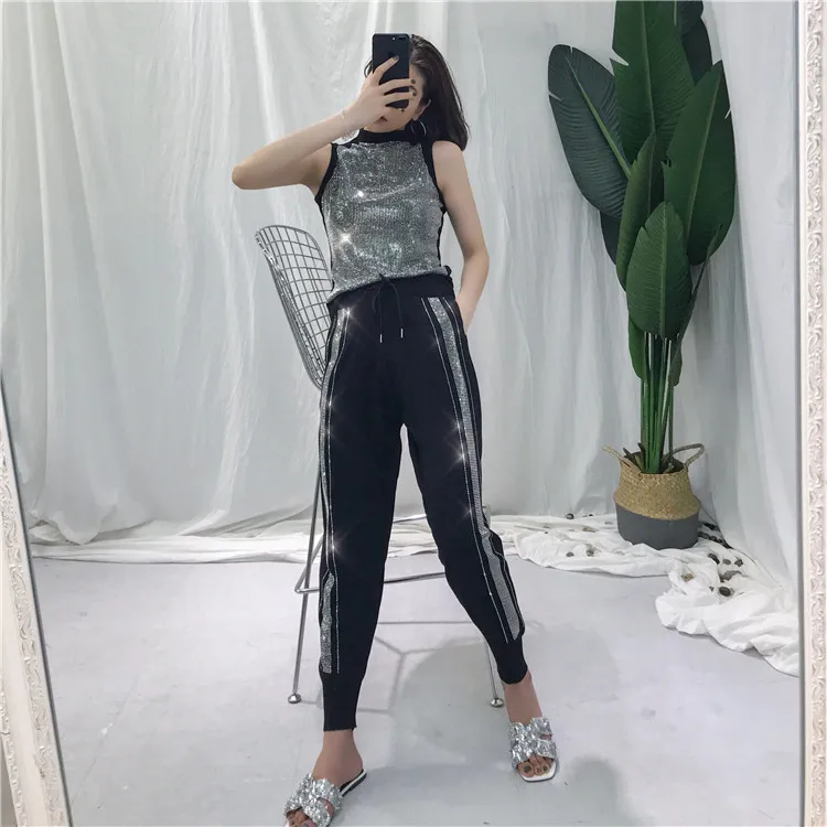 ALPHALMODA Модный трикотажный Костюм женский комплект из двух предметов 2019 летний