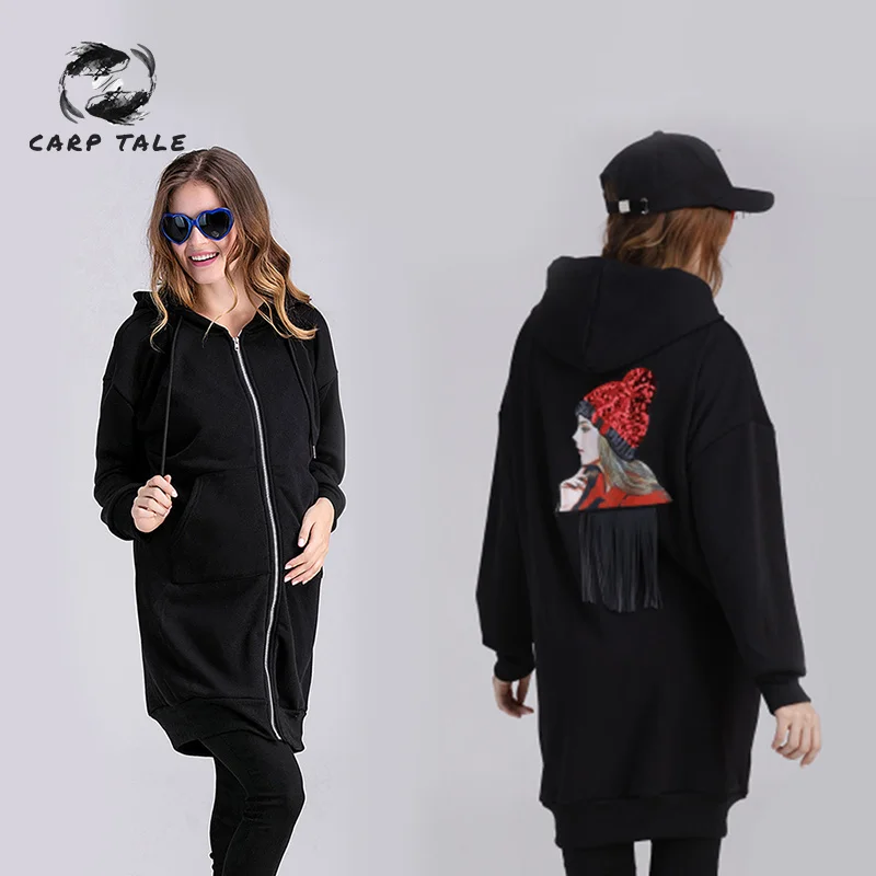 

Fashion Women's Pregnancy Coat Plus Velvet Thickening Hooded Cartoon Shirt Maternity Dress Long-sleeved Cardigan Clothing