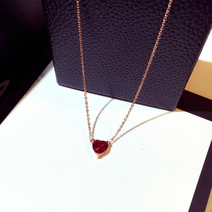 HFYK кристалл кулон в виде красного сердца ожерелье s для женщин розовое золото ювелирные изделия-ожерелья colar bijoux femme collier femme