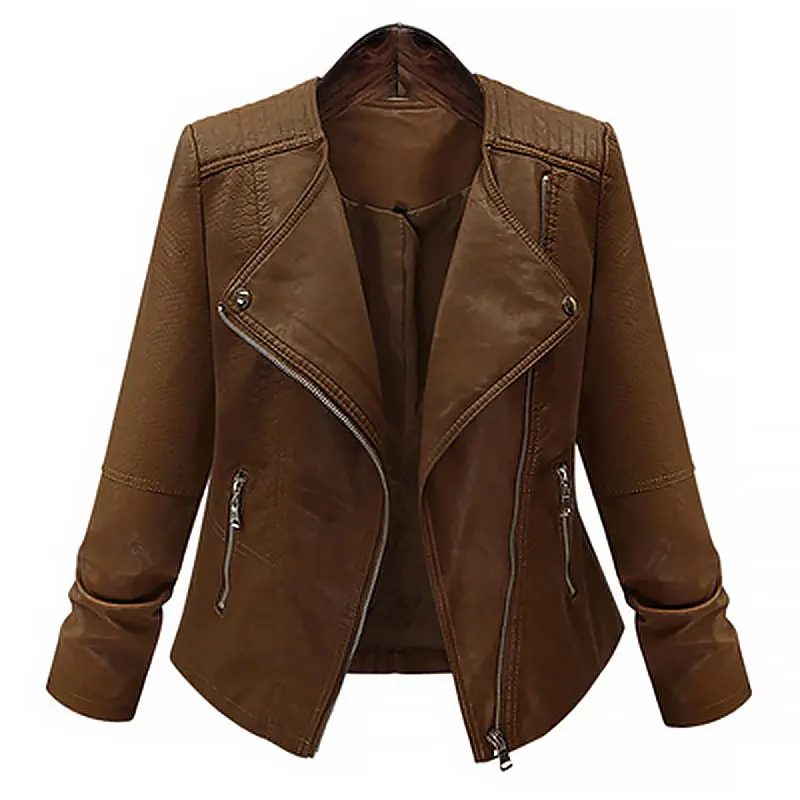 Winter Women 5XL Oversized Faux Leather Jacket Motorcyle Punk Coat Coffee Slim Biker Turn Down Collar Outwear | Женская одежда