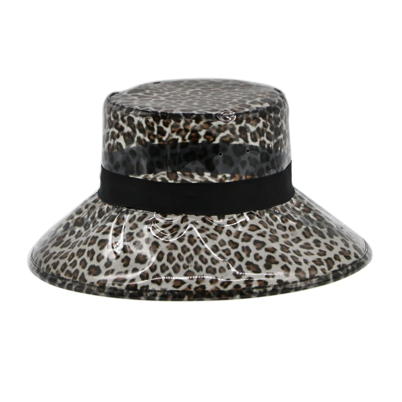 

Summer Transparent Women's PVC Leopard Bucket Hats Beach Visor Hat Waterproof Rain Cap Plastic Wide-brimmed Hat