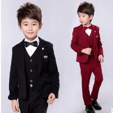 Костюмы для мальчиков на свадьбу, детские костюмы на выпускной, черные/красные свадебные костюмы для мальчиков, смокинг, комплект детской одежды, костюм для мальчиков, 3 предмета