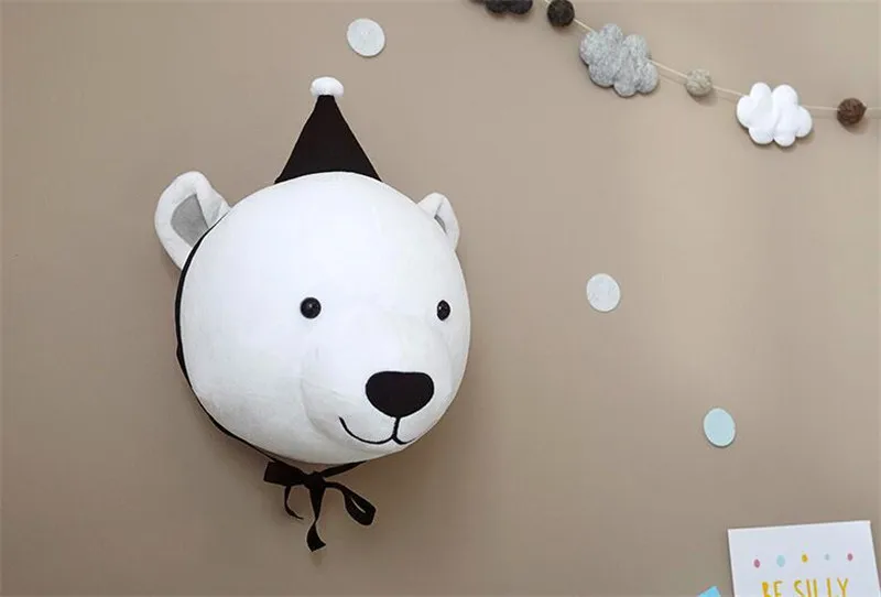 Bear and Hat Животные Слон Олень Зебра кролик голова тигра настенное крепление мягкие игрушки украшения для спальни войлочные работы настенные подвесные куклы реквизит для фотографий - Цвет: Bear and Hat