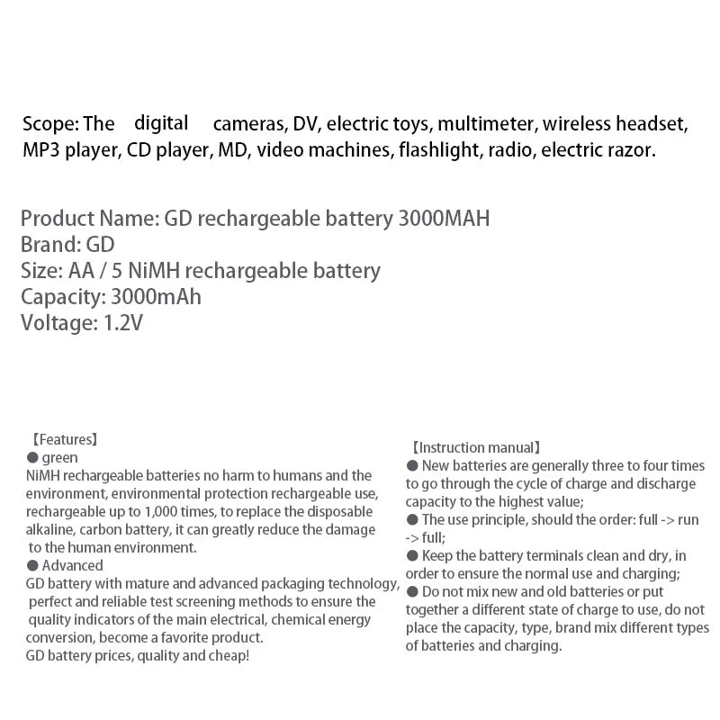 100 шт./лот высокой мощности AA 3000 mAh аккумуляторная батарея CE Litio Ni-MH 1,2 V перезаряжаемые батареи для фонарика игрушки