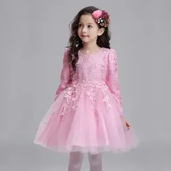 2018 новое осеннее платье с длинными рукавами для свадебной вечеринки с цветочным рисунком для девочек, элегантное детское платье для дня