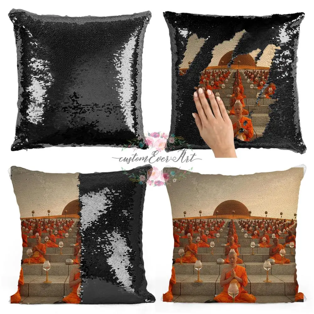 

Magha Puja Two-color Change Magic Sequin Fabric Sofa Cushion Reversible Sequins Mermaid Pillow Cases Cushion Cover Flip