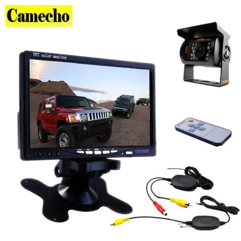 Camecho 12V 24V Car Rear View Wireless Backup Camera Kit + 7" TFT LCD