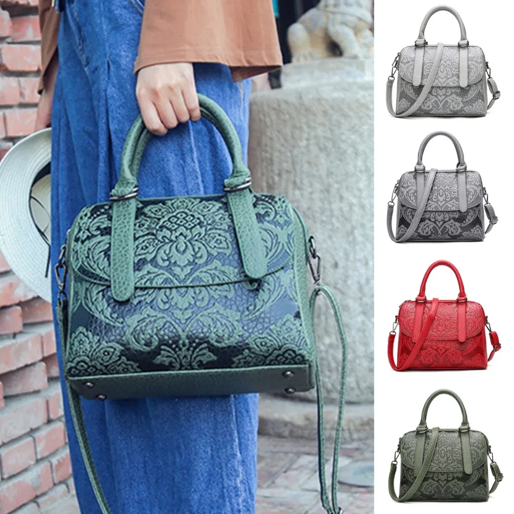 

AEQUEEN 2018 Brand Luxury Handbags Red High Quality Leather Shoulder Bags Female Embossed Totes Ladies Vintage Top-Handle Bag