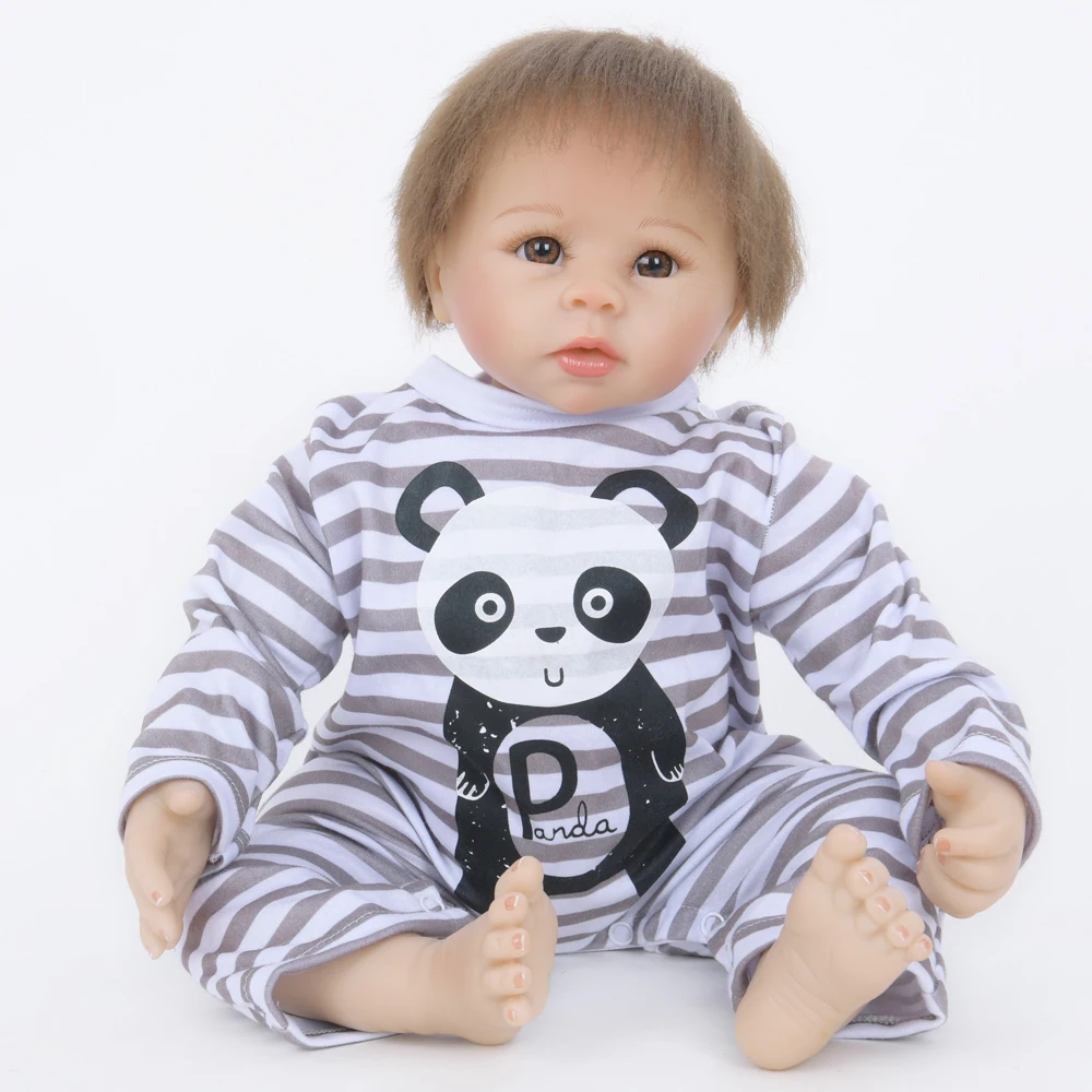 

Feelwind Factory New 22" 55CM Brown Curved Hair Cloth Body Newborn Alive Baby Doll Kits for Kids