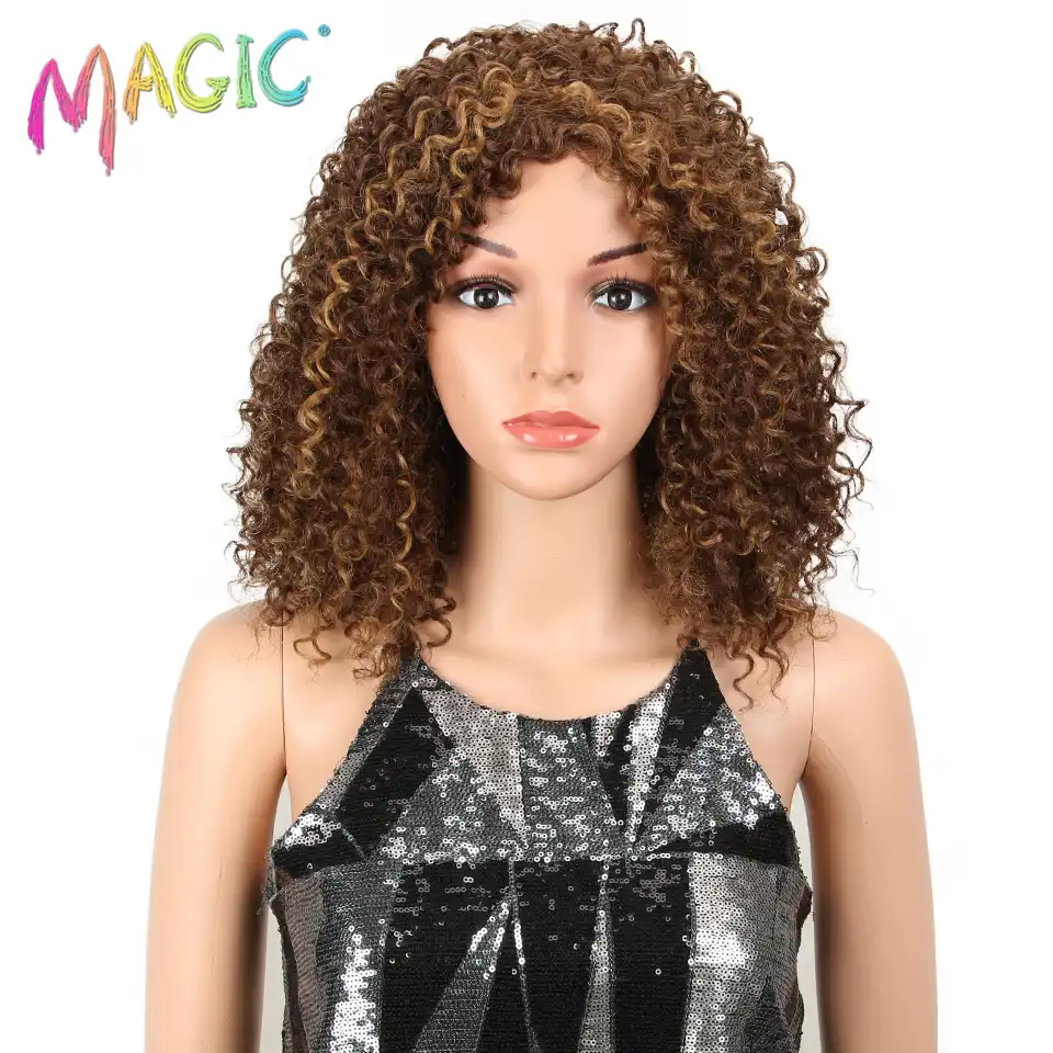 Magicheskie Termostojkie Volosy Ombre Afro Parik Kurchavye Volosy Pariki Dlya Chernyh Zhenshin Blond Smeshannyj Korichnevyj 14 Dyujmov Sinteticheskie Volosy Aliekspress