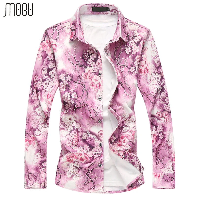 Могу с длинным рукавом Цветочный Повседневное Для мужчин рубашки 2019 Осень Новая