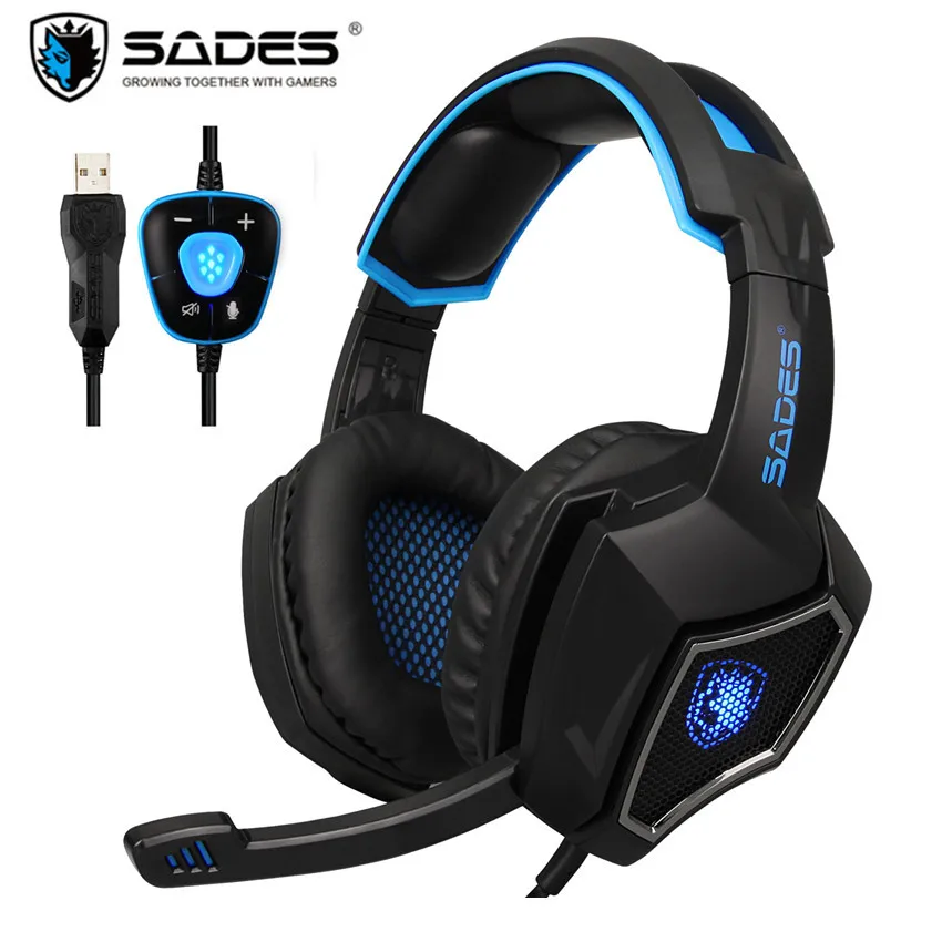 Дешево Оригинальный SADES Spirit Wolf USB ноутбук игровая гарнитура светящиеся 7,1 большие компьютерные игровые наушники с микрофоном