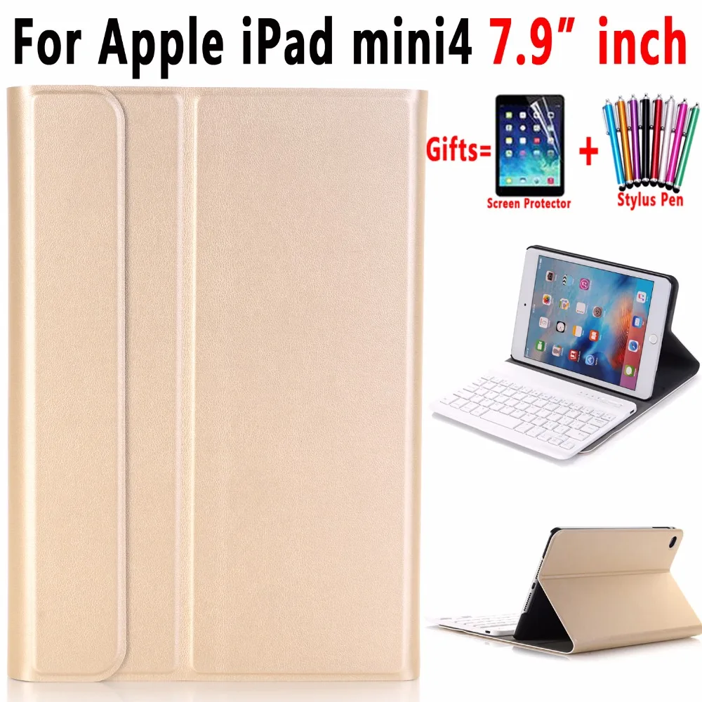 

Slim ABS Removable Wireless Bluetooth Keyboard Smart Leather Case Cover for Apple iPad mini 4 7.9 inch A1538 A1550 Coque Capa