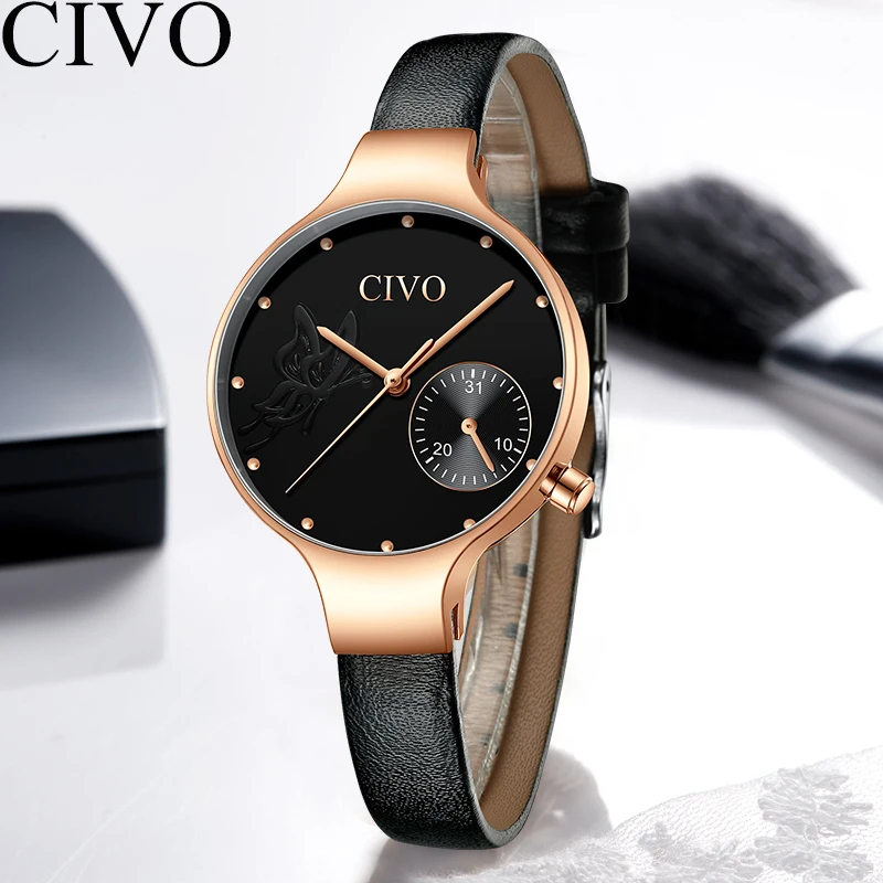 

CIVO 2019 New Fashion Ladies Watch Quartz Genuine Leather Watches Butterfly Lady Bracelet Dress Watch Women Wristwatch Clock