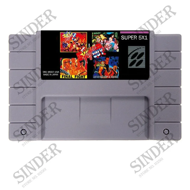 

Super Game 5 In 1 Final Fight Collection 16 Bit Gray Game Card For USA NTSC Game Player