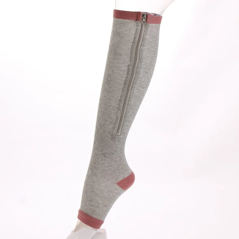 2018 Women Zipper Compression stocking Zip Leg Support Knee Sox Open