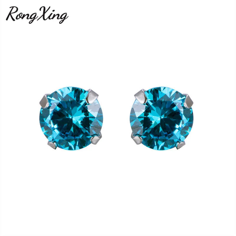 Rongxing Charming Round Lake Blue Cz Anium Steel Stud Earrings Rongxing Charming Round Lake Blue Cz Anium Steel Stud Earrings For Women Men Vintage Fashion Stainless Smt1189 In From