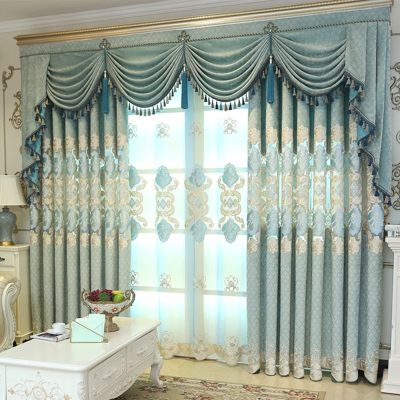 

Chenille Jacquard Embroidered Blackout Curtains for Living Room Bedroom Cashmere Luxury Curtain Tulle Window Valance Drapes