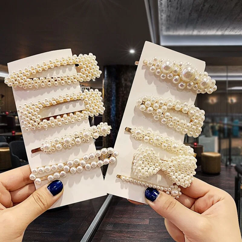 

2019 Hot Fashion Minimalist Dainty Handmade Set Pearl Hair Clip Set For Girls Hair Metal Barrette Stick Hairpin New Arrival