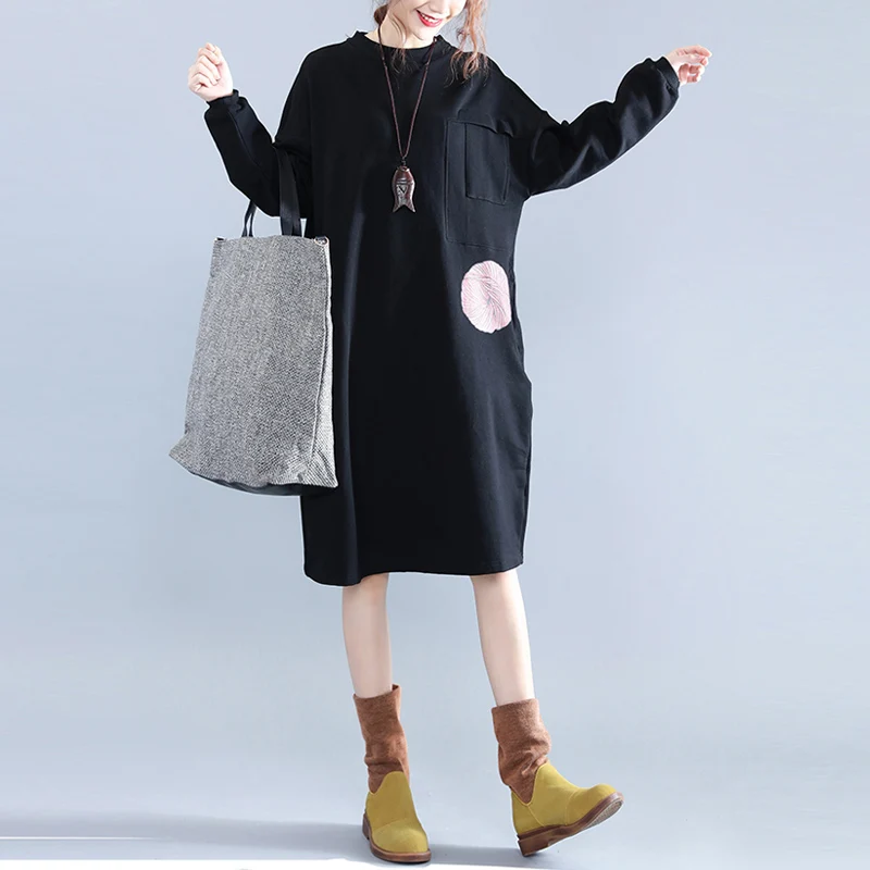 P Ammy Lagenlook, хлопковое свободное платье-джемпер с рукавами «летучая мышь», зимнее модное утепленное теплое платье-туника, пуловер с круглым вырезом