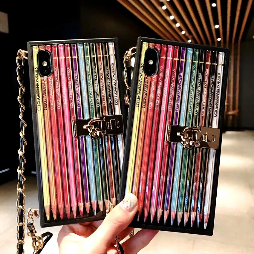 Luxury Girl 2in1 Hand Phone Rainbow Case Cover with long Strap chain necklace For XR XS MAX X 6S 6 8 7 plus case (2)