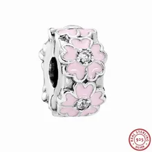 Браслет-бусы из стерлингового серебра 925 пробы светло-Розовая эмаль и прозрачный CZ примулы DIY Fit PANDORA Подвески для женщин Изготовление ювелирных изделий CL012