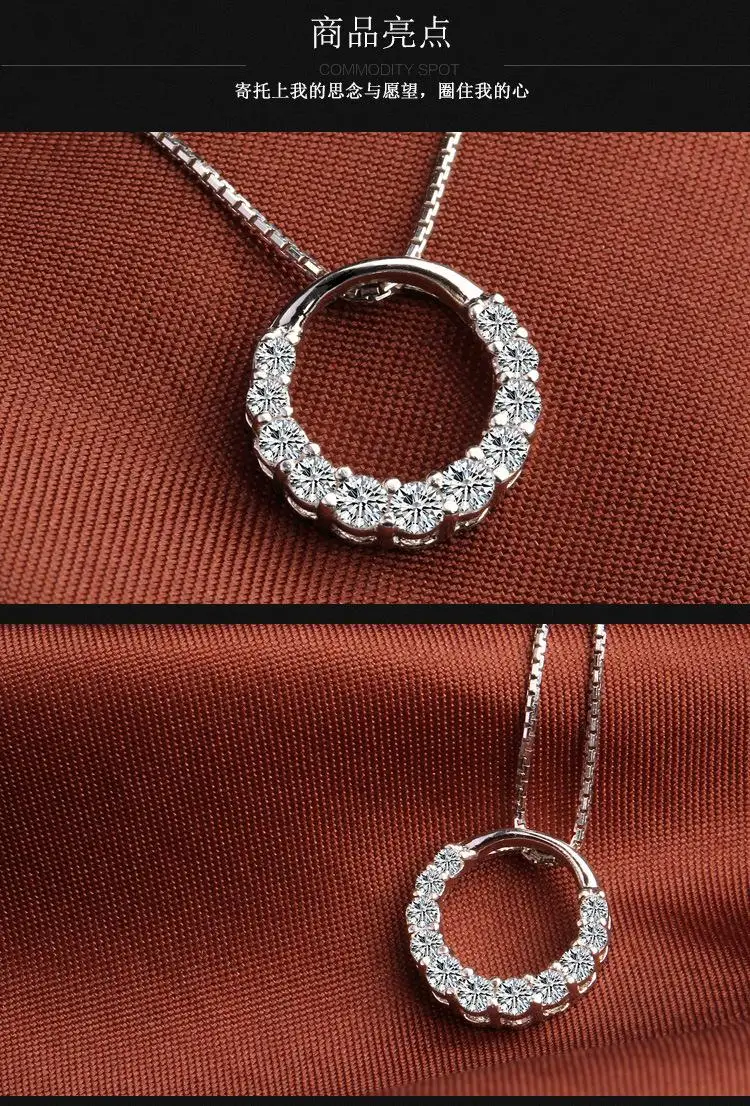 Shiny Zircon Crystal Circle 925 Sterling Silver Necklaces Jewelry Gift - Image 2
