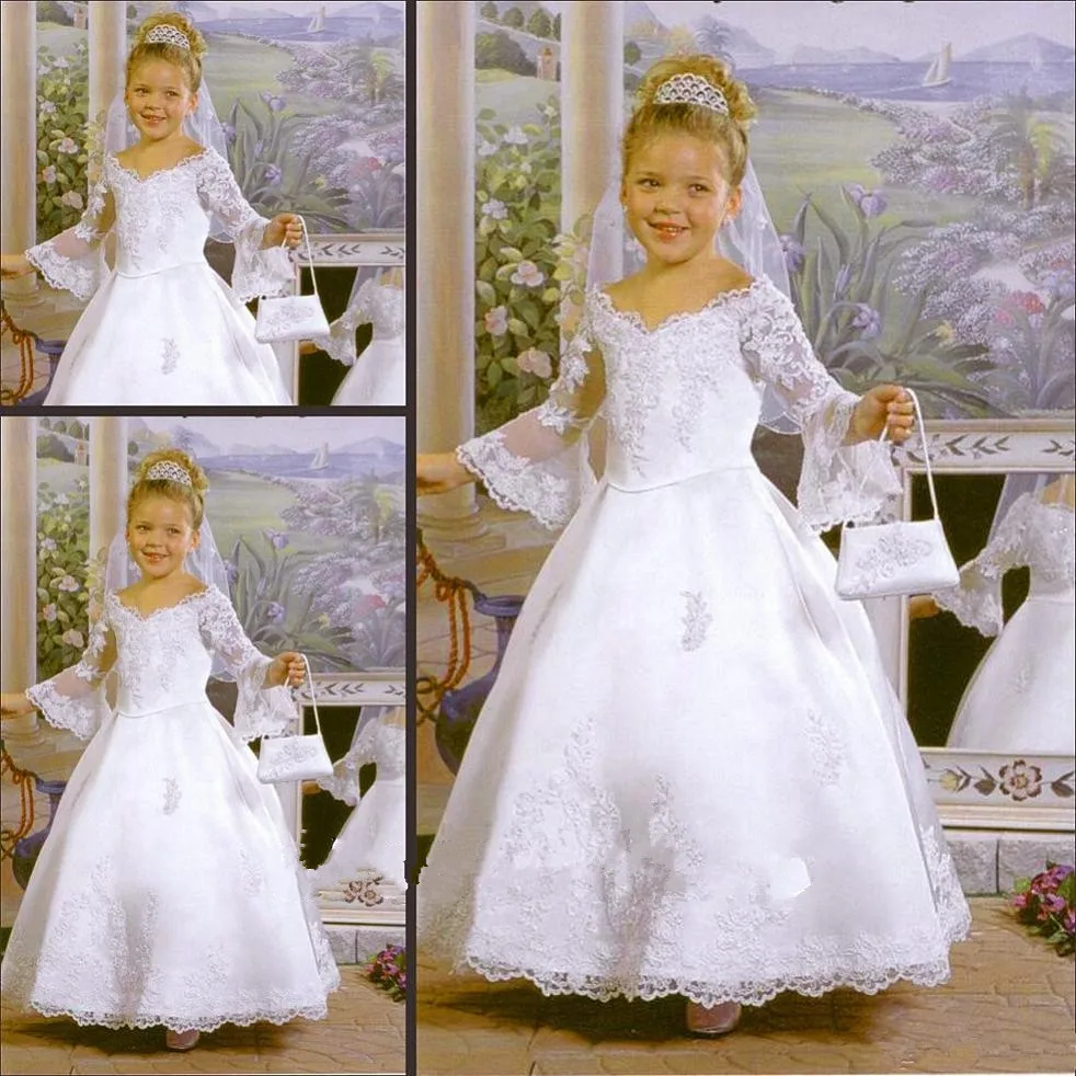 

New Princess Flower Girls Dresses for Wedding Party Lace Beading Long Sleeves Girls Birthday Dress Ball Gown Girls Vestidos