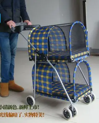 Двухслойная коляска для животных, кошка, коляска для собак, маленькая, средняя, легкая, складная, отдельная клетка для домашних животных - Цвет: Style 2