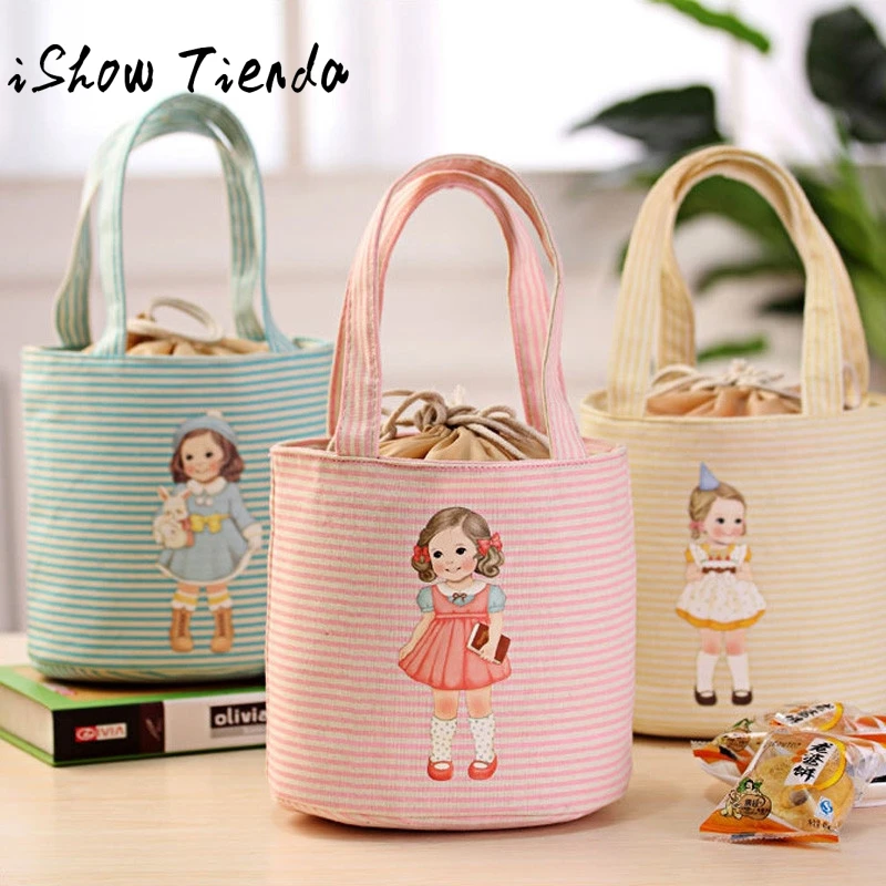 

Hot Sale Women Fashion Little girl canvas Thermal Insulated Bags Box Tote Cooler Bag Bento Pouch Lunch Storage Case