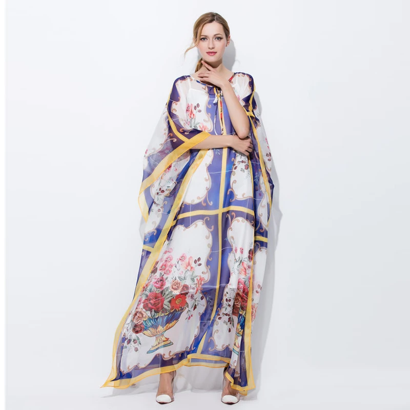 

Custom Dress S-7XL 2017 Newest O-Neck Batwing Sleeve Rose Jardiniere Print Elelgant Loose Ankle-Length Plus Size Dress Women