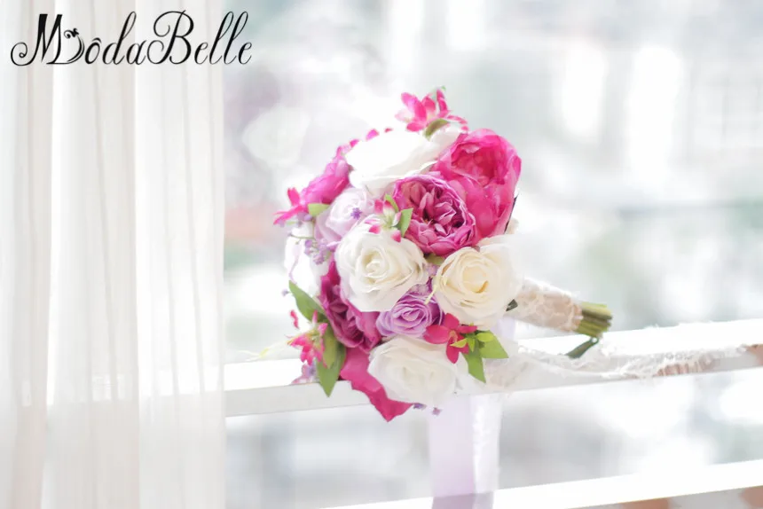 Modabelle свадьба в западном стиле цветы Свадебные букеты Искусственные невесты свадебные букеты белый розовый кружевная брошь букет