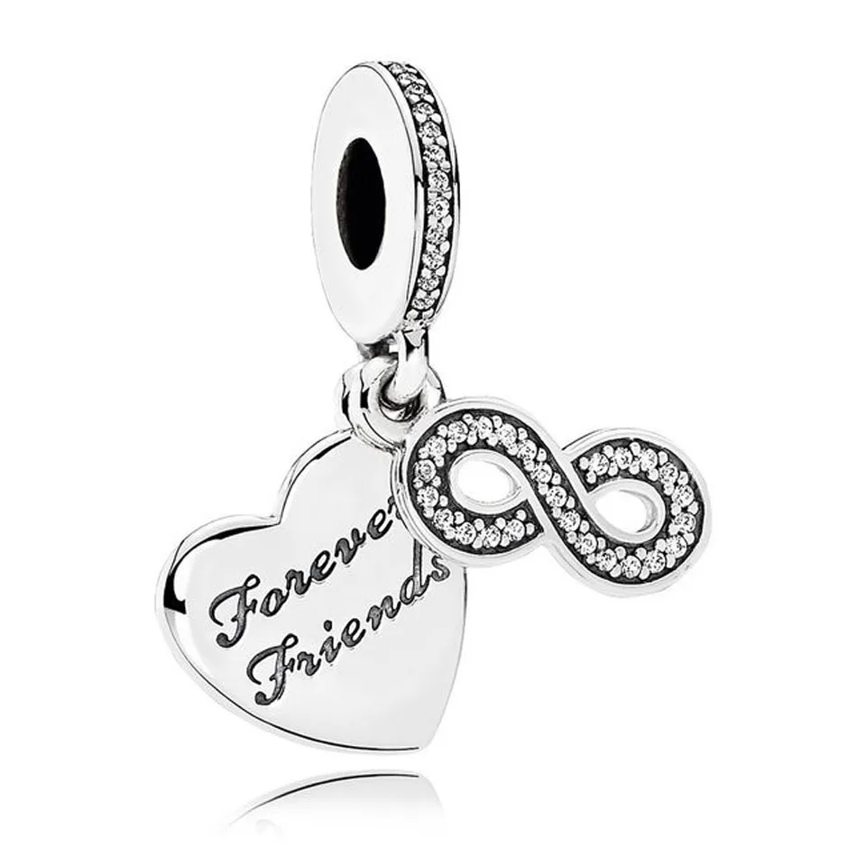 

Authentic S925 Sterling Silver DIY Jewelry Forever Friends Dangle Charm fit Pandora Bracelet Bangle Girl Gift Clear CZ Bead
