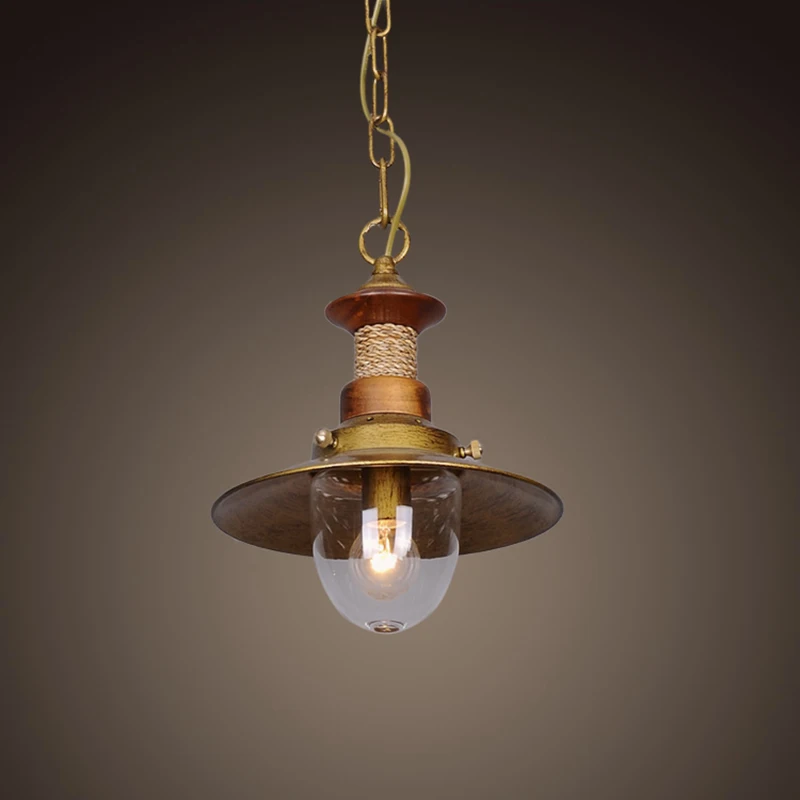 

Vintage Bronze Wood Hemp Rope Pendant Lamp E14 Bulb Decoration for Living Room Restaurant Bar Coffee Light Fixtures