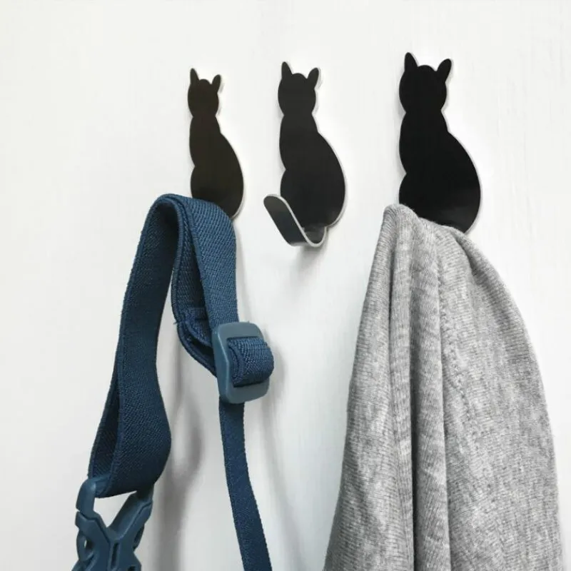 

2pcs Self Adhesive Hooks Cat Pattern Storage Holder for Bathroom Kitchen Hanger Stick on Wall Hanging Door Clothes Towel Racks