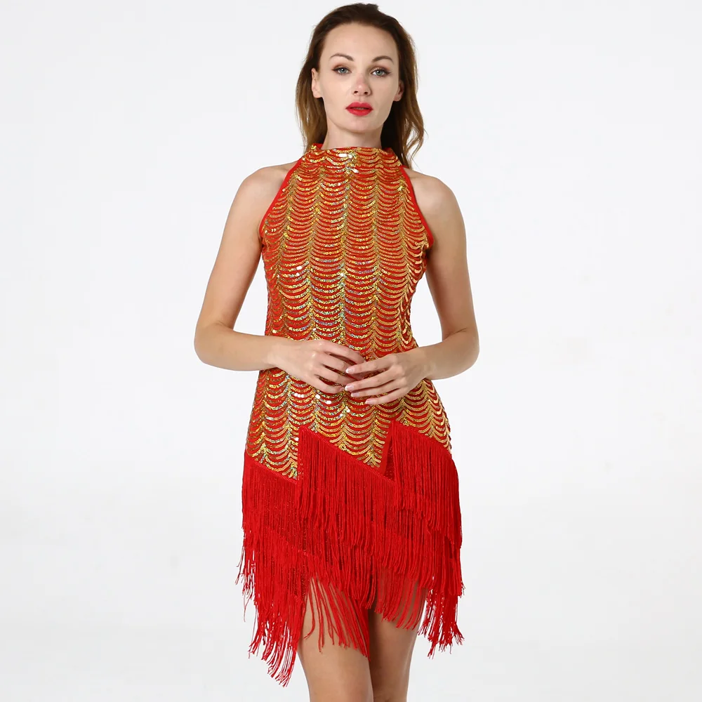 

BLINGSTORY Flapper Dresses 1920s Great Gatsby Sequin Tassel Sleeveless Party Club Off Shoulder Dress Summer Robe Femme