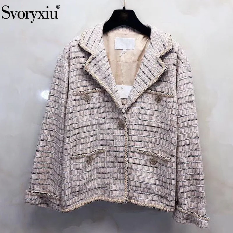 

Svoryxiu Designer Autumn Winter Jacket Overcoat Outwear Women's Retro Tweed Silk Lining Long Sleeve Jacket Coat Ladies
