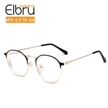 Elbru новые готовые очки для близорукости с диоптриями-1,0-1,5-2,0-2,5-3,0-3,5-4,0 мужские и женские металлические круглые оптические очки