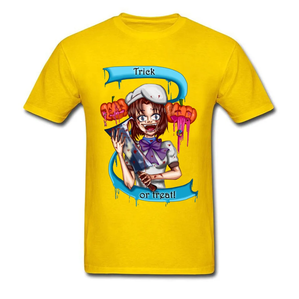 Trick or treat! Rena Ryuuguu Tops T Shirt Dominant O-Neck Group Short Sleeve 100% Cotton Men T Shirts Casual T Shirt Trick or treat! Rena Ryuuguu yellow