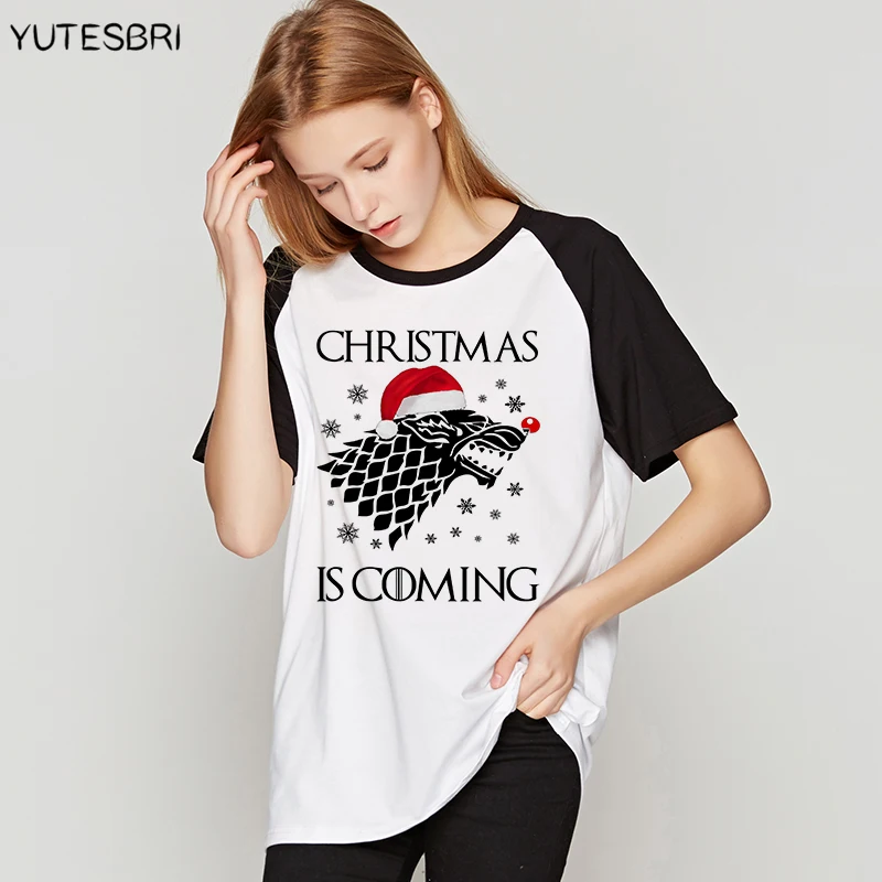 Игра престолов Рождественская футболка Для женщин ulzzang смешные футболки Femme в стиле хип-хоп хлопковая брендовая одежда футболка Свободные повседневные топы тройники