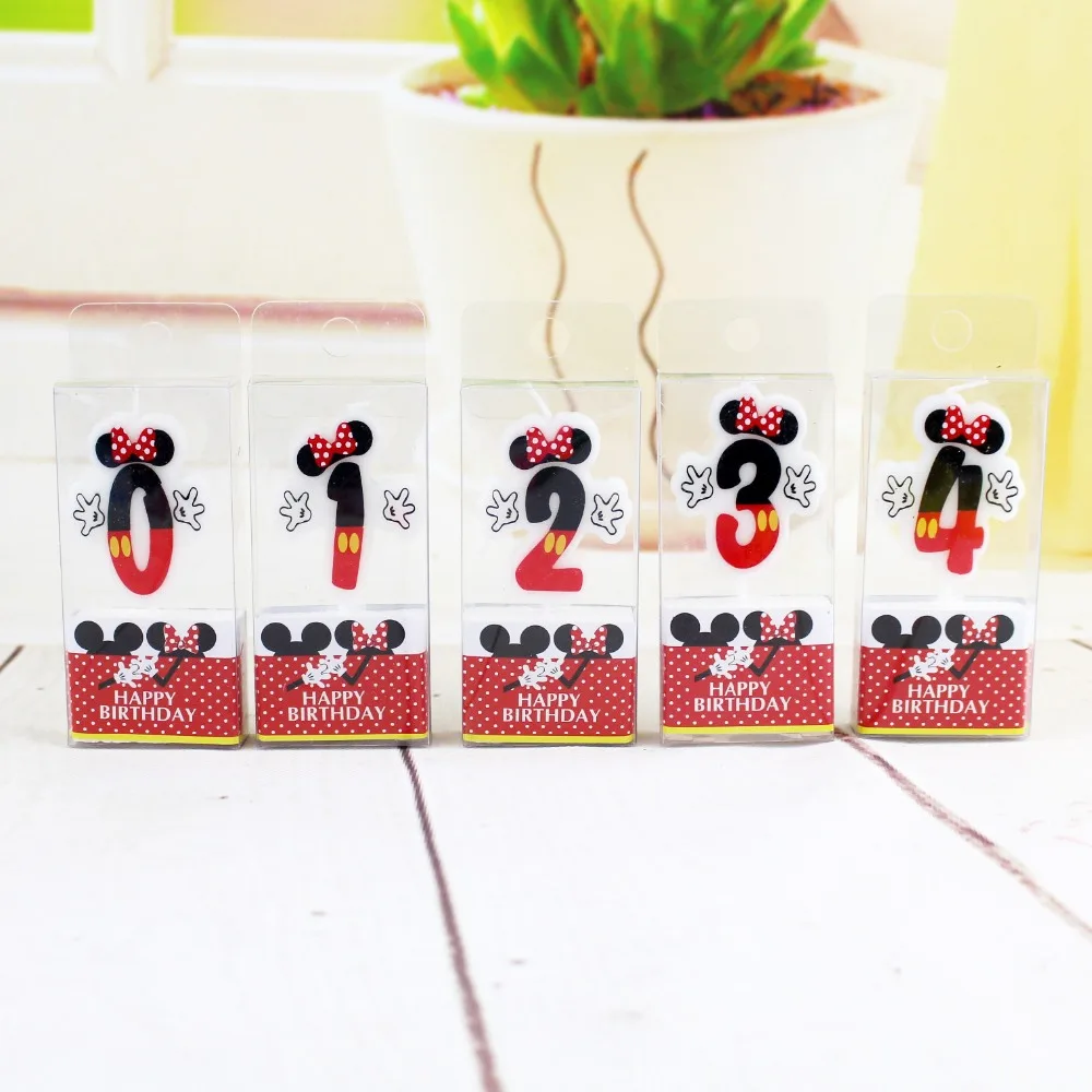 HOT Birthday Number 0-9 Candles Cartoon Mickey Minnie Mouse Happy Birthday Candle Cake Cupcake Topper Party Decoration Supplies