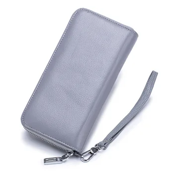 

Men's Wallet Casual Leather RFID Clutch Pouch Soft Cowhide Zipper Wallets with Wrist Strap Large Capacity Card Holder Purse