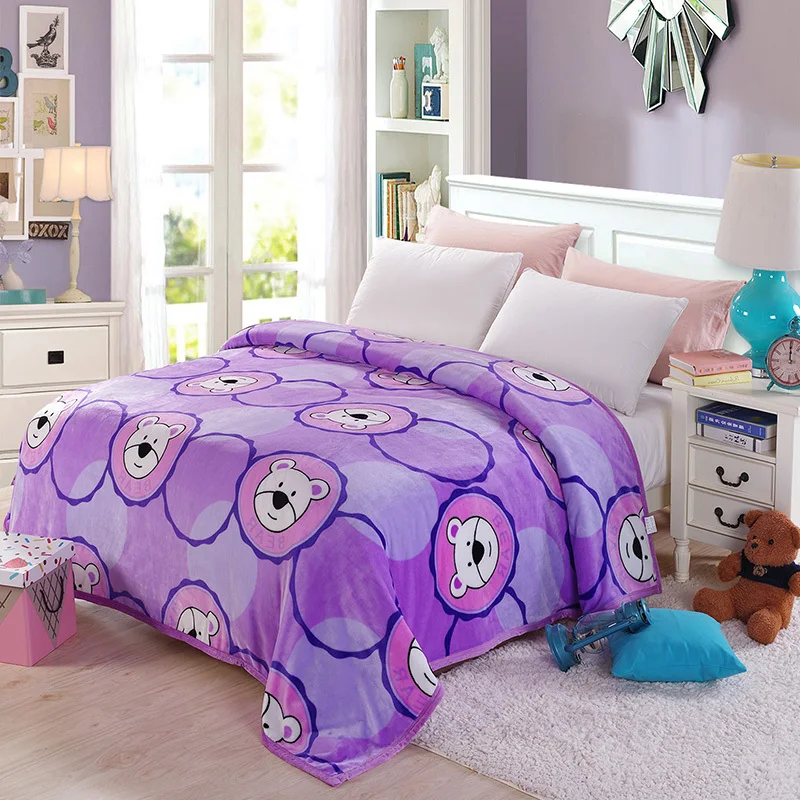 

ARNIGU Cartoon bear print purple soft Blankets children plaid nap blanket Twin Queen super King size warm Bedsheet/sofa Throws