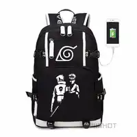 WISHOT Naruto Sasuke Sharingan LOGO Akatsuki Red Cloud Backpack Shoulder travel School Bag with USB Charging Port Laptop Bags
