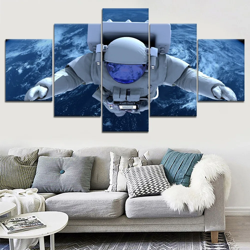 Waliicorners 5 Panel cosmonaut Space landscape Canvas Printed Painting For Living Room Wall Decor HD Picture Artworks Poster2 7 HTB1DXs6MmzqK1RjSZFpq6ykSXXae