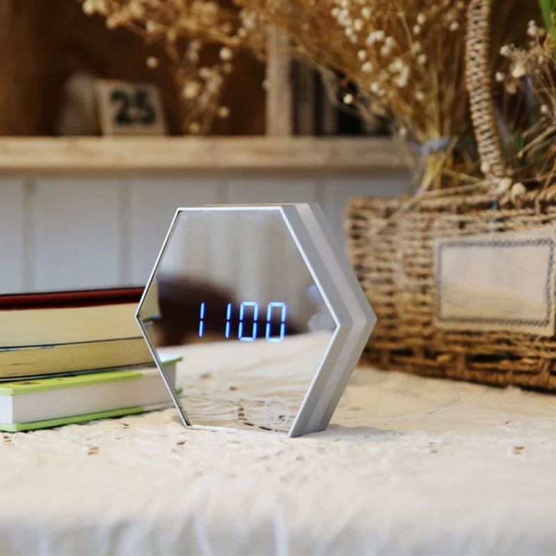 Многофункциональные электронные светодиодные зеркальные часы с большим дисплеем, зеркало для домашнего интерьера