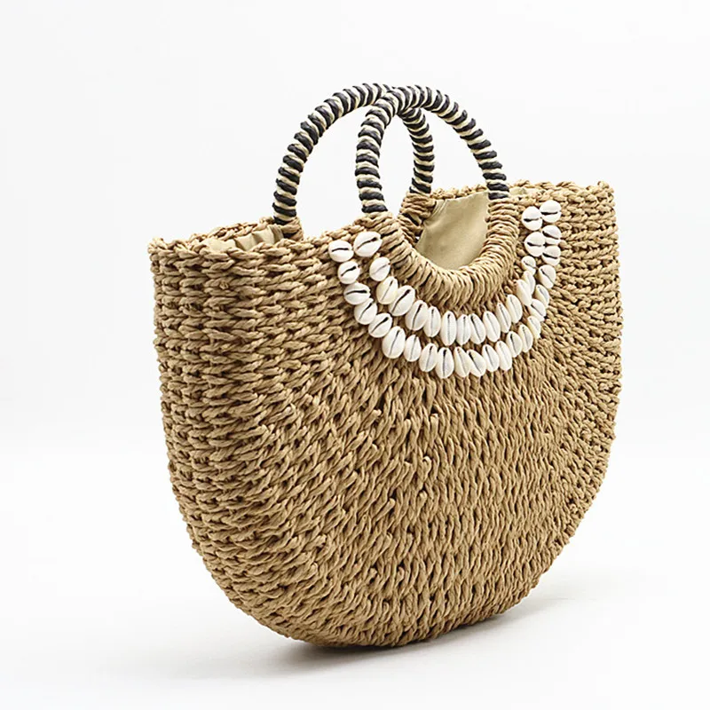 2019 New Summer Straw Bags Women Wicker Bag Rattan Bag Handmade Woven Beach Moon shaped Bag Bohemia Bali Handbag sac a main