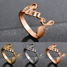 Stainless Steel Rings For Women DIY Initial Alphabet Heart Ring Engagement Wedding Engraved Ring Men Gold Ring Love Jewelry delicate engraved faux gem jewelry ring for men